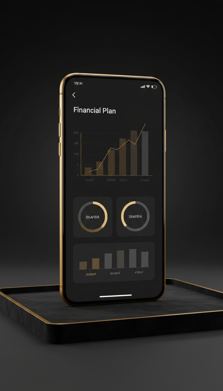 Gold-accented mobile app interface